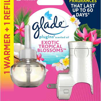 Plugins Refills Air Freshener Starter Kit, Exotic Tropical Blossoms, Scented and Essential Oils for Home and Bathroom, 0.67 Fl Oz, 1 Warmer + 1 Refill