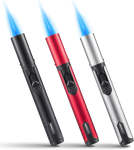 3 Pack Butane Torch Lighters, 6-Inch Refillable Pen Lighter Adjustable Jet Flame Butane Lighter for Grill BBQ Camping (Gas Not Included)