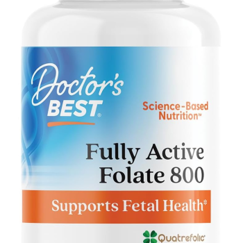 Doctors Best Fully Active Folate 800 with Quatrefolic, Supports Fetal Health, Non-Gmo, Gluten Free, Vegan 60 Veggie Caps