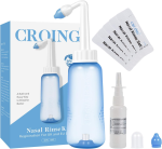Neti Pot Sinus Rinse Nasal Wash Bottle Sinus Rinse Bottle Allergy Cleaner Pressure Irrigation Neti-Pot with Nasal Spray Bottle for Adult & Kid BPA Free(300Ml with 40 Nasal Wash Salt Packets)