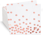 80 Pack of White Paper Cocktail Napkins with Gold Foil Polka Dot Confetti，Polka Dot Party Supplies(5 X 5 In，3-Ply) (Rose Gold)